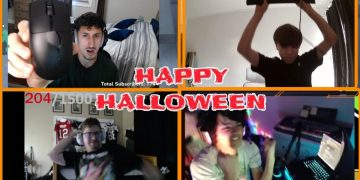Group celebrating Halloween online gaming event