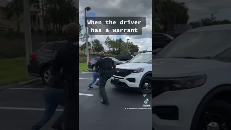 Officer chasing driver near police car in parking lot.