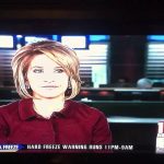 News anchor reports Florida freeze warning on TV.