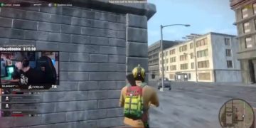 Streamer playing battle royale game on urban map