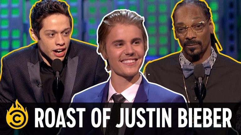 Three comedians on stage at a comedy roast