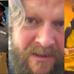 Collage of three diverse people interacting indoors.