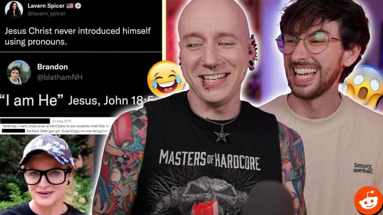 Two people smiling with meme text and emojis.