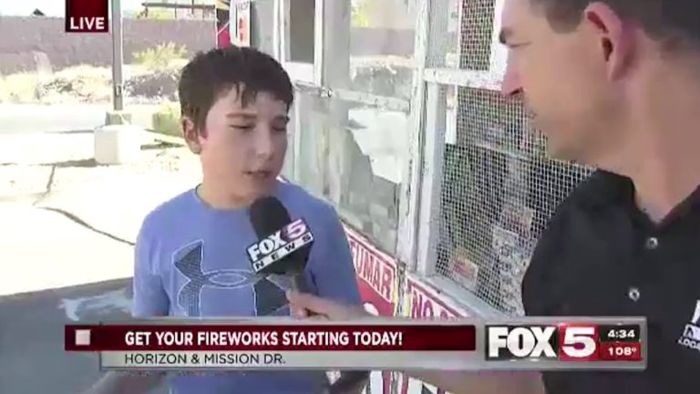 TV interviews boy about fireworks sales.