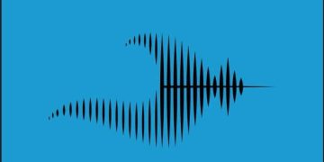 Black sound wave on blue background
