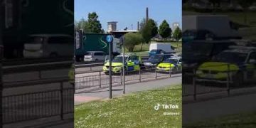 Police cars and traffic on a city street