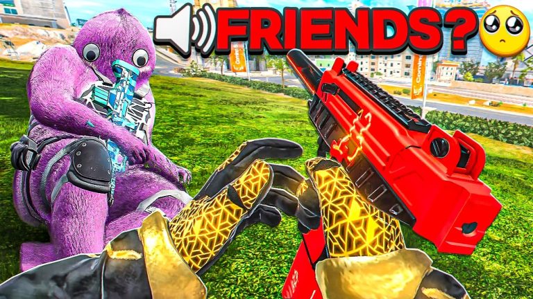 Colorful characters with weapons, questioning friendship.
