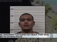 Trial for truck thief who tried fleeing police.