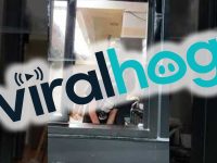 Person stuck in drive-thru window, ViralHog watermark.