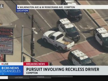 Police chase pickup truck in Compton intersection