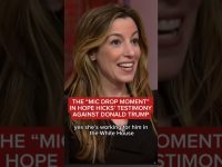 Woman discussing mic drop testimony moment.