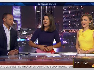 News anchors discussing trending topics on set.
