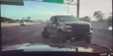 Pickup truck on highway collision course