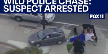 Police chase suspect arrested in street.