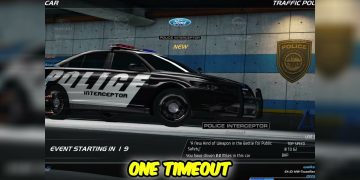 Police car in a racing game garage