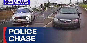 Police chase on highway captured by news camera