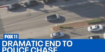 Aerial view of high-speed police chase