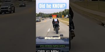 Motorcyclist speeding at 41 MPH on road.