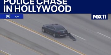 High-speed police chase in Hollywood freeway