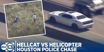 Houston police car chase involving a white Hellcat.