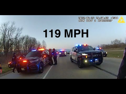 Police cars stop speeder at 119 MPH.