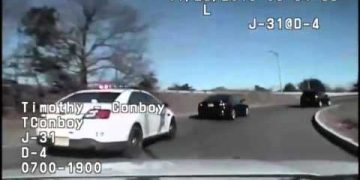 Police chase on road captured by dashcam.