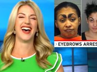 News anchor laughs at unusual eyebrow arrests.