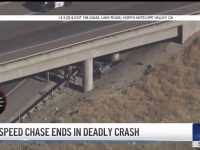 High-speed chase ends in crash under bridge.