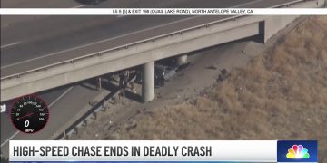 High-speed chase ends in crash under bridge.