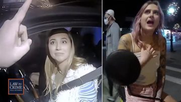 Women interacting with police during night incident.