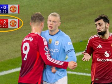 Soccer match score, Manchester City vs Manchester United.