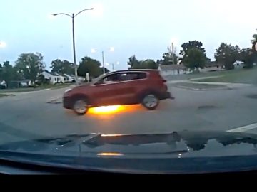 Car drifting with sparks on the road.