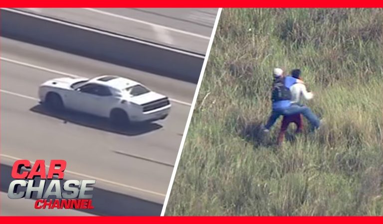Police Chase: Dodge Hellcat Outruns Chopper, almost escapes in cow pasture | Car Chase Channel