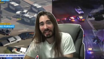 Man discusses police chase news footage.