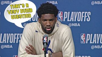 Basketball player at NBA playoffs press conference.