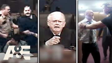 Intense courtroom scenes with judge and security.