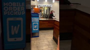 Mobile order pickup area in restaurant.