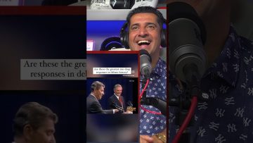 Man discussing historic debate moments in video stream.