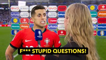 Soccer player reacting during a press interview.