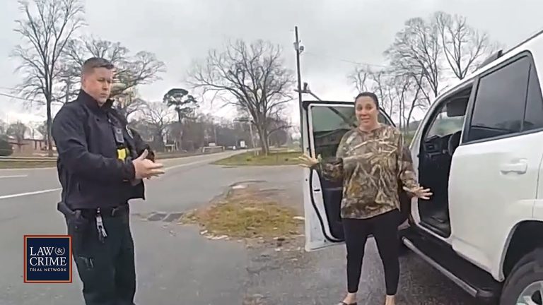 Officer and woman talking by roadside