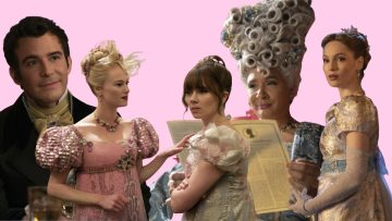 Regency-era characters in elegant costumes and hairstyles.