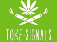 Toke Signals logo with cannabis leaf, smoke design.