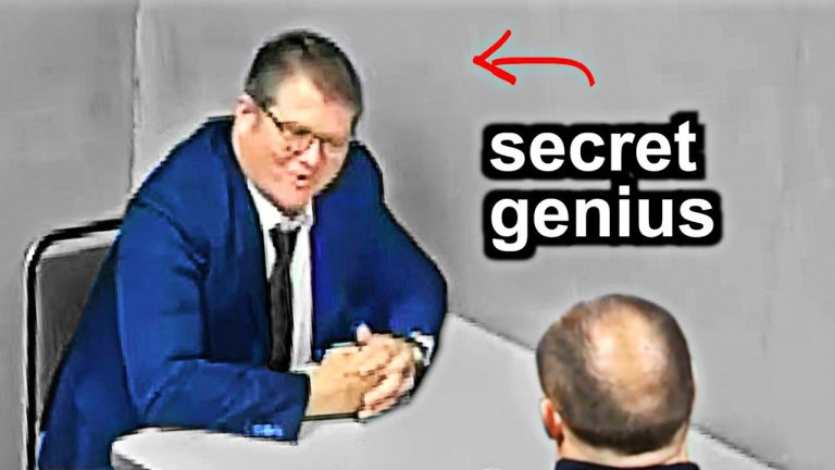 Man in suit labeled secret genius at table