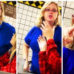 Woman arguing with another person in a restaurant.