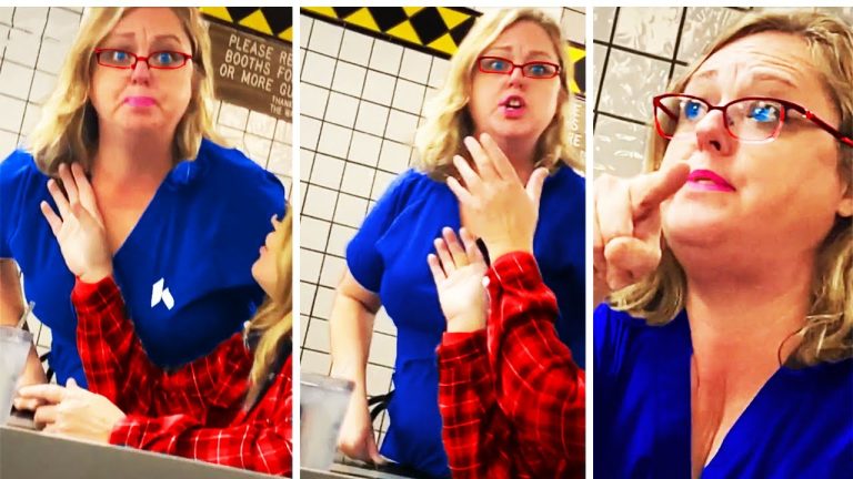 Woman arguing with another person in a restaurant.