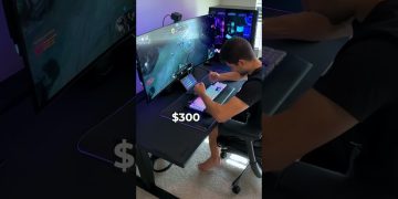Gamer using PC setup with curved monitor