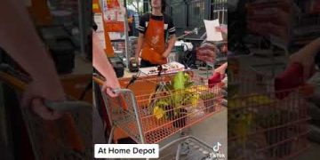 Person with cart at a Home Depot store.