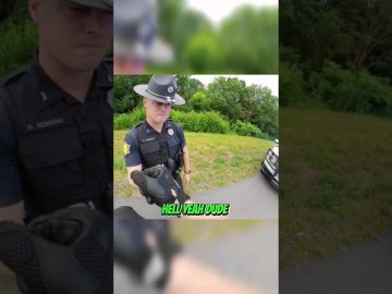 Police officer handling a glove outdoors