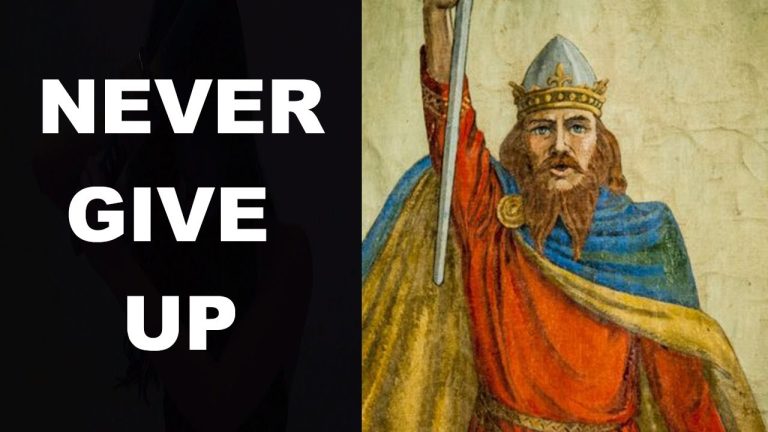 Motivational message with historical warrior illustration.
