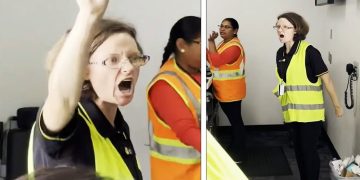 Airport workers expressing frustration and raising voices.